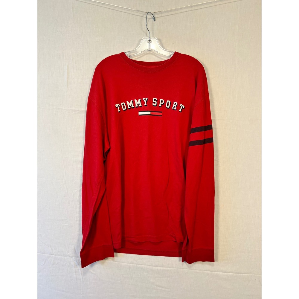 Tommy Sport Tommy Jeans Mens XL Red Long Sleeve Logo Shirt 100% Cotton 3481